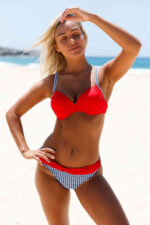 Kırmızı Destekli Kazayağı Deseni Detaylı Bikini Takımı MS41871