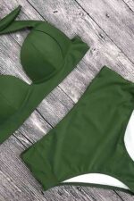 Haki Yeşil Yüksek Bel Desteksiz Bikini Takımı MS4203