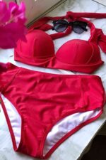 Kırmızı Yüksek Bel Desteksiz Bikini Takımı MS4205