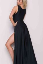 Siyah Fantezi Seksi Derin Yırtmaçlı Uzun Elbise MS6213