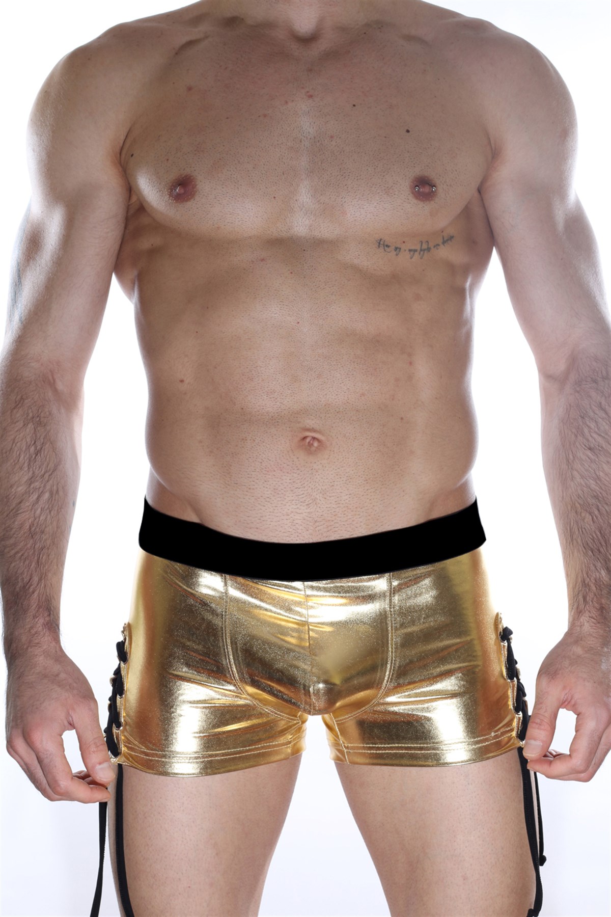 Sarı Fantezi Seksi Deri Görünümlü Erkek Boxer DM012108
