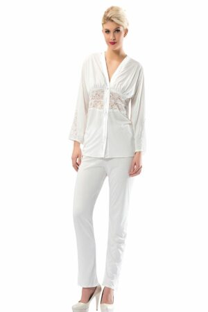 Güpürlü Çeyizlik Beyaz Pijama Takımı ST1588