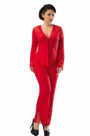 Dantelli Kırmızı Çeyizlik Pijama Takımı ST1581