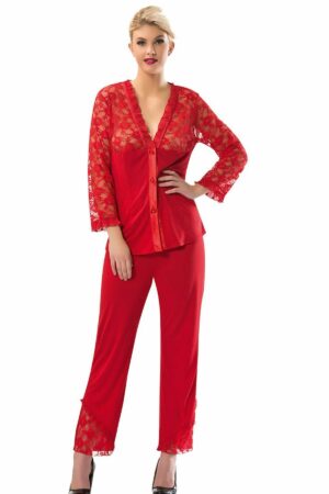 Dantelli Çeyizlik Kırmızı Pijama Takımı ST1570