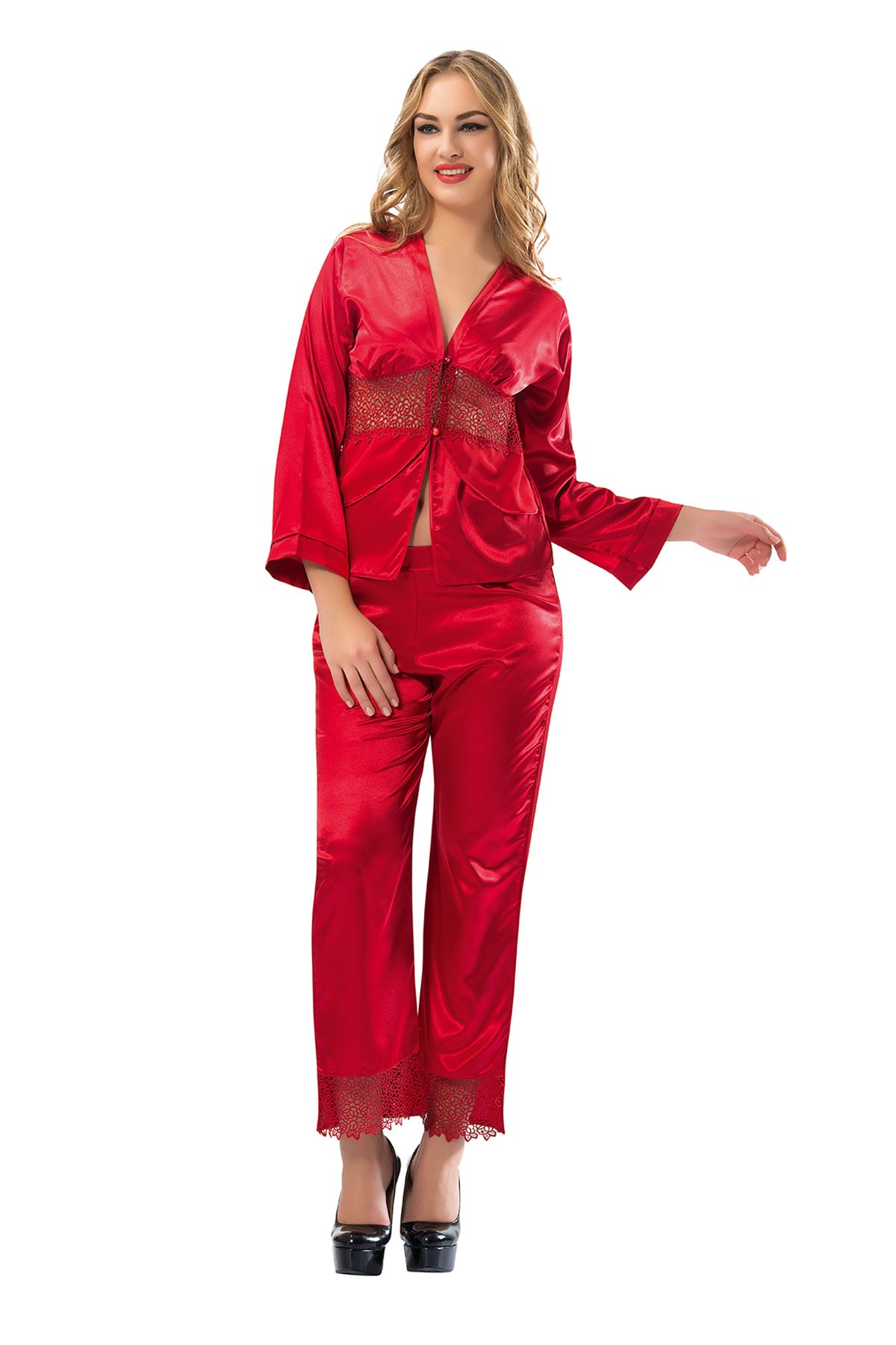 Kırmızı Saten Pijama Takımı ST1601