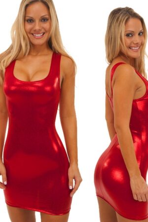 Kırmızı Fantezi Seksi Deri Göğüs Dekolteli Mini Elbise TP100710