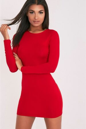 Kırmızı Fantezi Seksi Uzun Kollu Mini Elbise TP101490