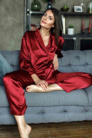 Kadın Kırmızı Saten Pijama Takımı MS2335