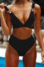 Siyah Yüksek Bel Desteksiz Bikini Takımı MS4138