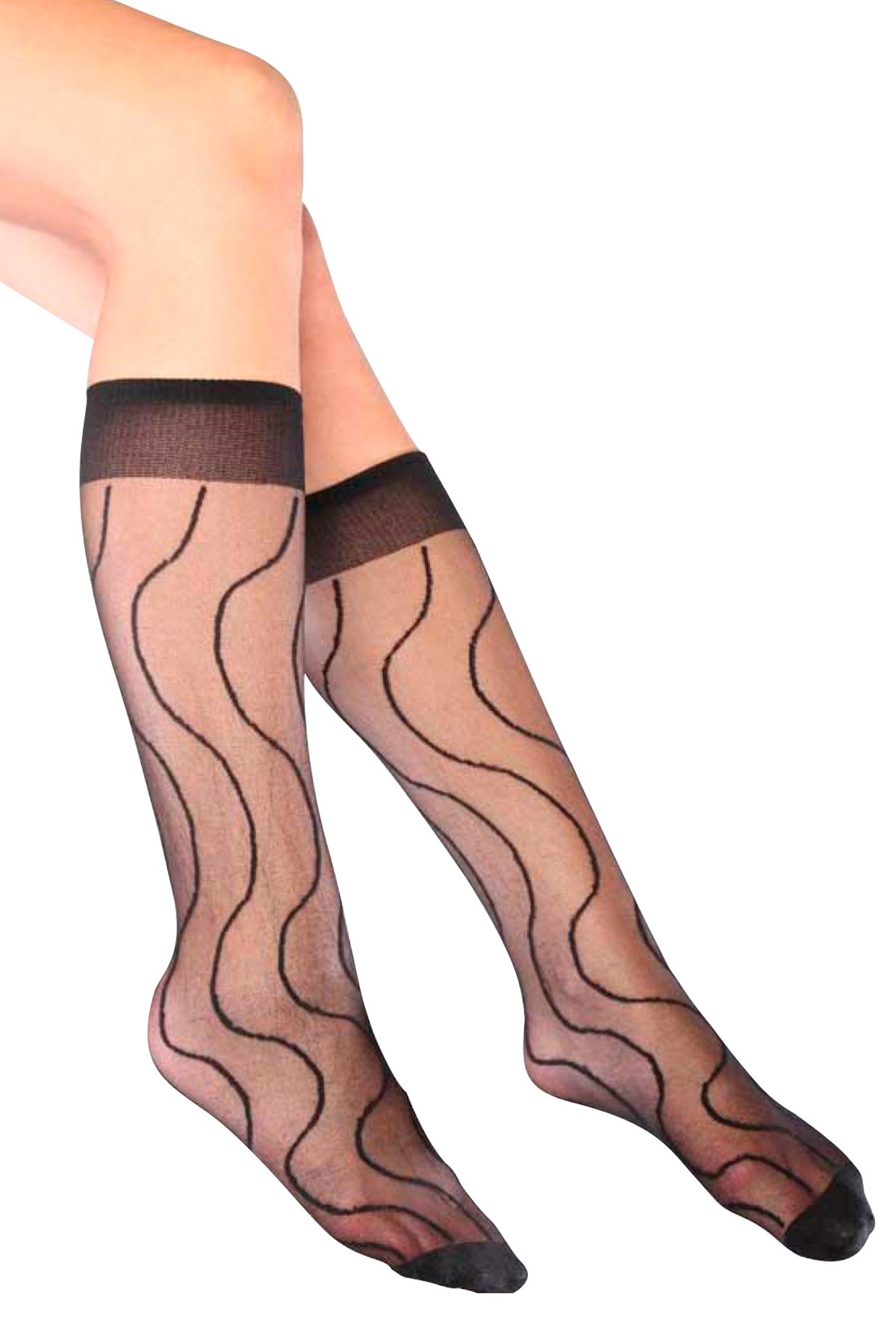 Siyah Desenli İnce Dizaltı Kadın Çorabı 3000100
