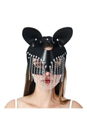 Siyah Fantezi Seksi Deri Zincir Tasarımlı Maske 700915