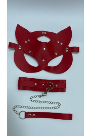 Kırmızı Fantezi Deri Maske Tasmalı Set 800212