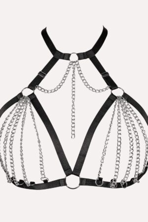 Siyah Fantezi Seksi Zincir Tasarımlı Harness Göğüs Aksesuarı APFT805-S1