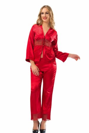 Kadın Kırmızı Saten Pijama Takımı 1601
