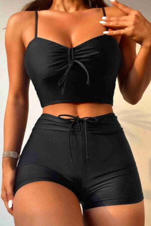 Siyah Drape Detaylı Şortlu Bikini Takımı MS4332